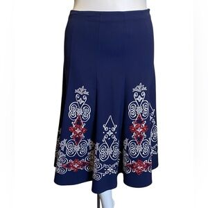 Sunny Leigh Embroidered Navy & White Circle Swing Skirt Women’s Size 8